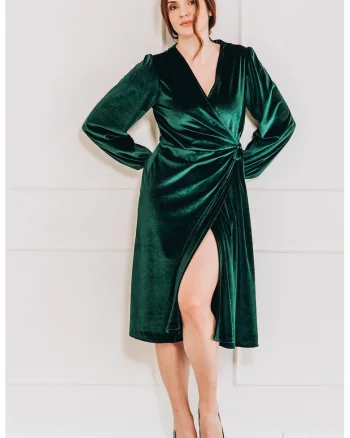Rochie catifelata cu croiala petrecuta, Verde padure