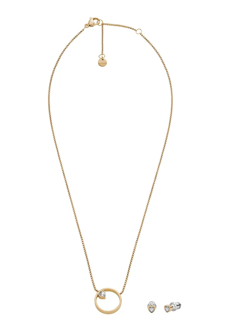 Set de colier si cercei decorati cu zirconia, Auriu