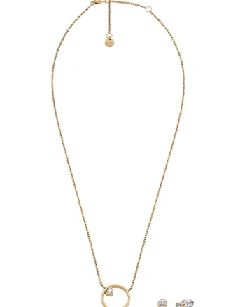 Set de colier si cercei decorati cu zirconia, Auriu