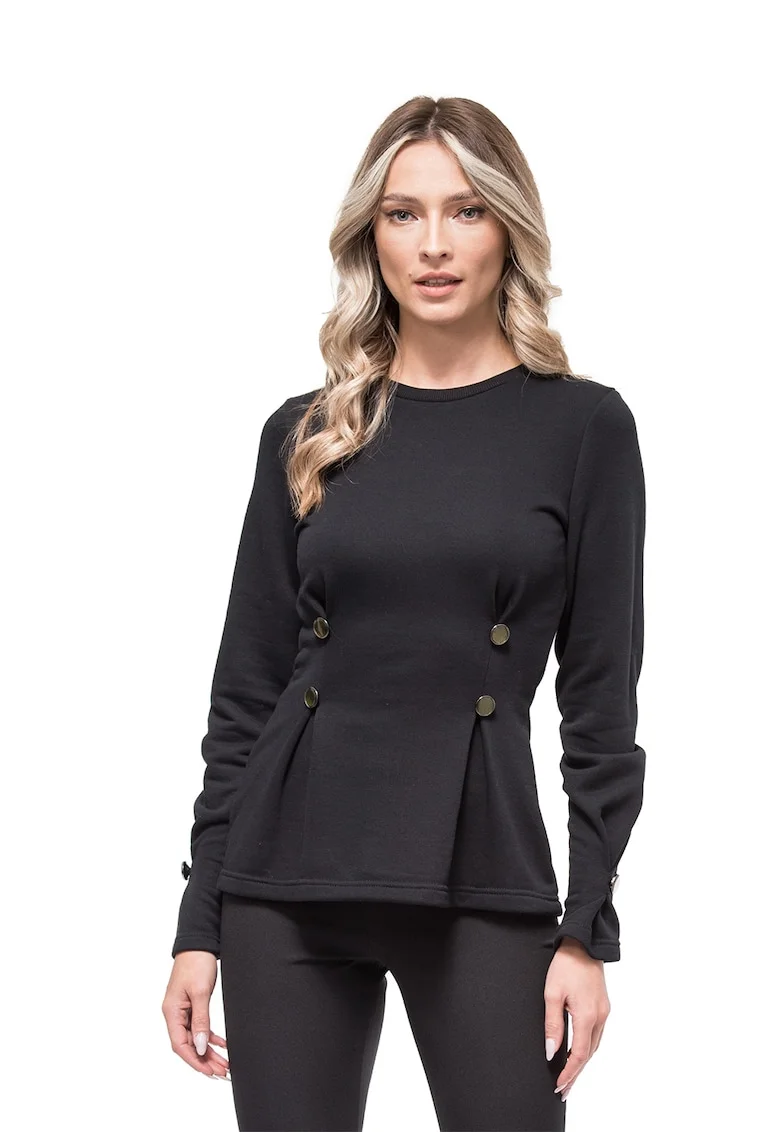 Bluza cu decolteu la baza gatului si nasturi decorativi Aroa, Negru