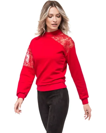 Bluza cu insertii din dantela Tania, Rosu