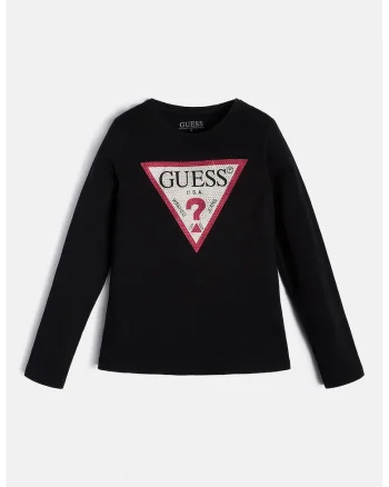 Bluza cu imprimeu logo si strasuri, Negru