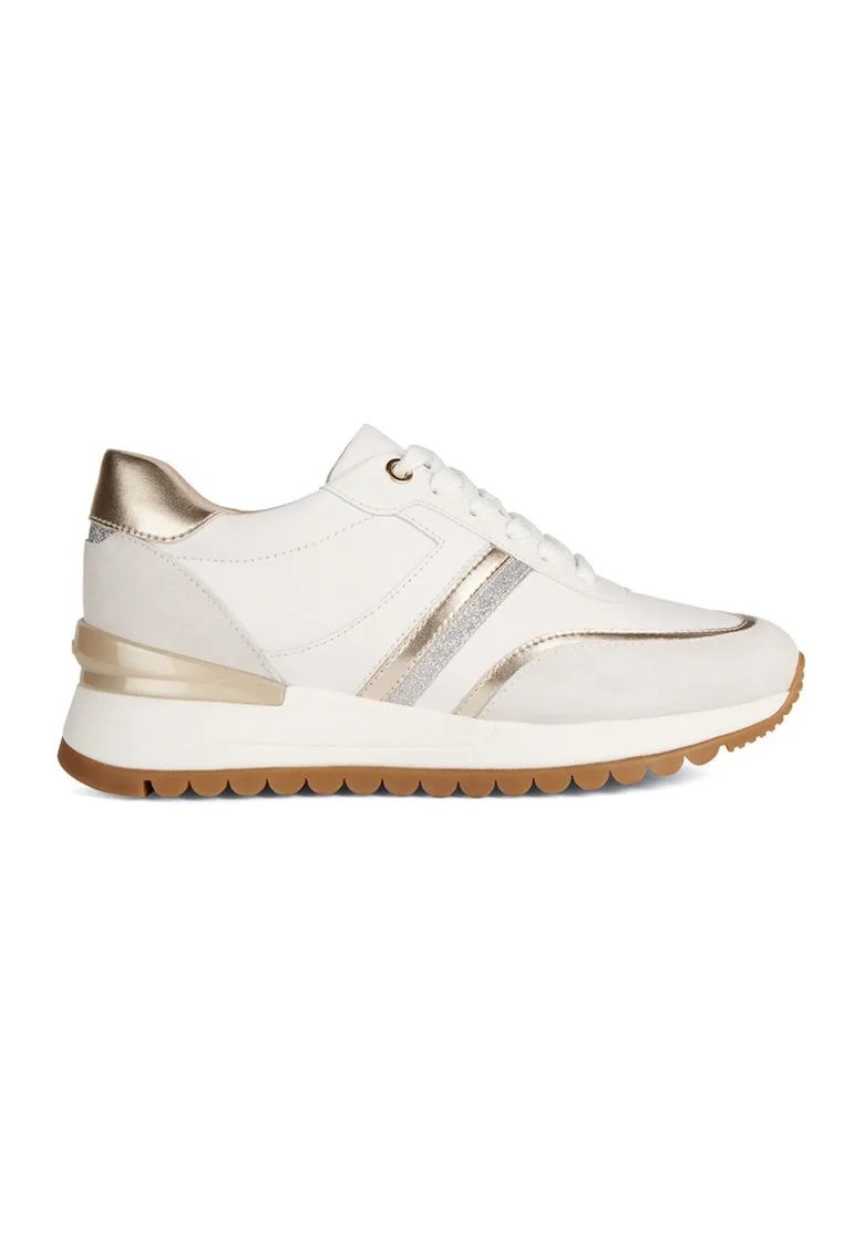 Pantofi sport de piele cu garnituri din piele intoarsa Desya, Alb/Auriu