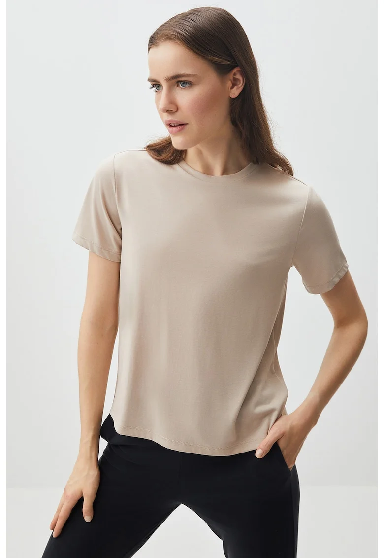 Tricou cu decolteu la baza gatului Tiziano, Maro taupe deschis