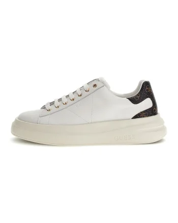 Pantofi sport de piele ecologica si piele, Alb/Maro