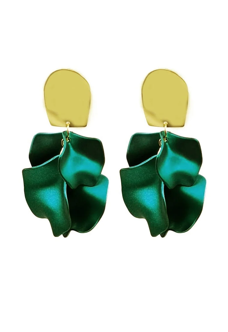 Cercei cu model petale, Verde/Galben