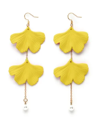 Cercei in forma de floare placati cu aur de 18K, Alb/Auriu/Galben