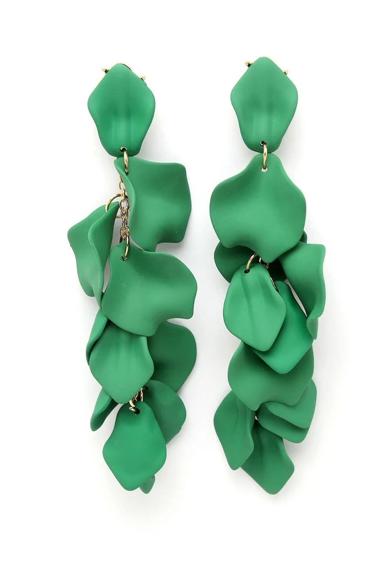 Cercei in forma de petala placati cu aur de 18K, Verde/Auriu