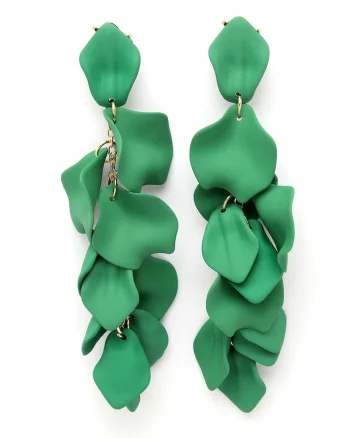 Cercei in forma de petala placati cu aur de 18K, Verde/Auriu