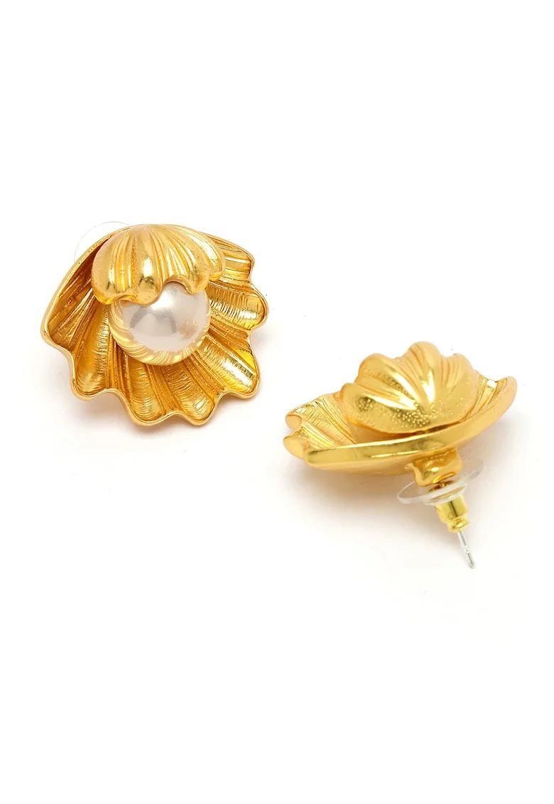 Cercei in forma de floare placati cu aur de 18K, Alb/Auriu