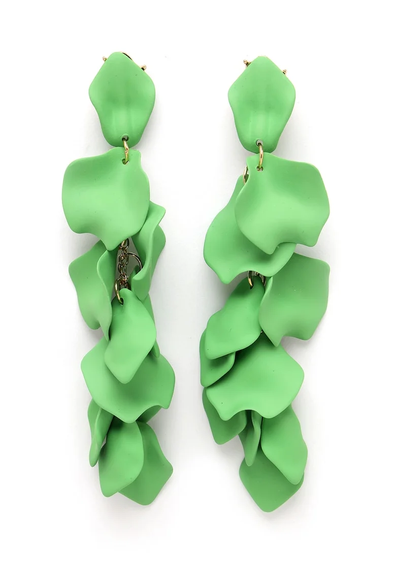 Cercei in forma de petala placati cu aur de 18K, Verde/Auriu