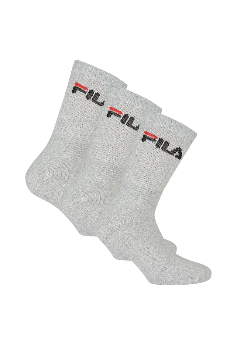 Set de sosete lungi unisex cu imprimeu logo - 3 perechi, Gri