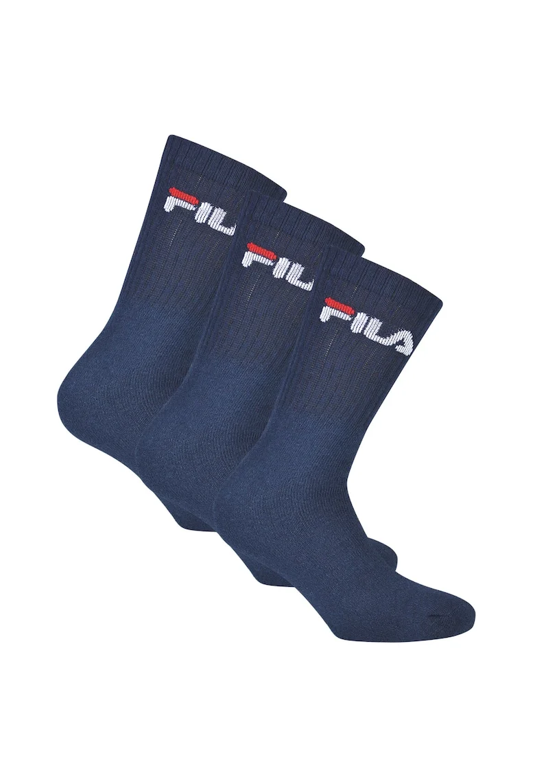 Set de sosete lungi unisex cu imprimeu logo - 3 perechi, Bleumarin