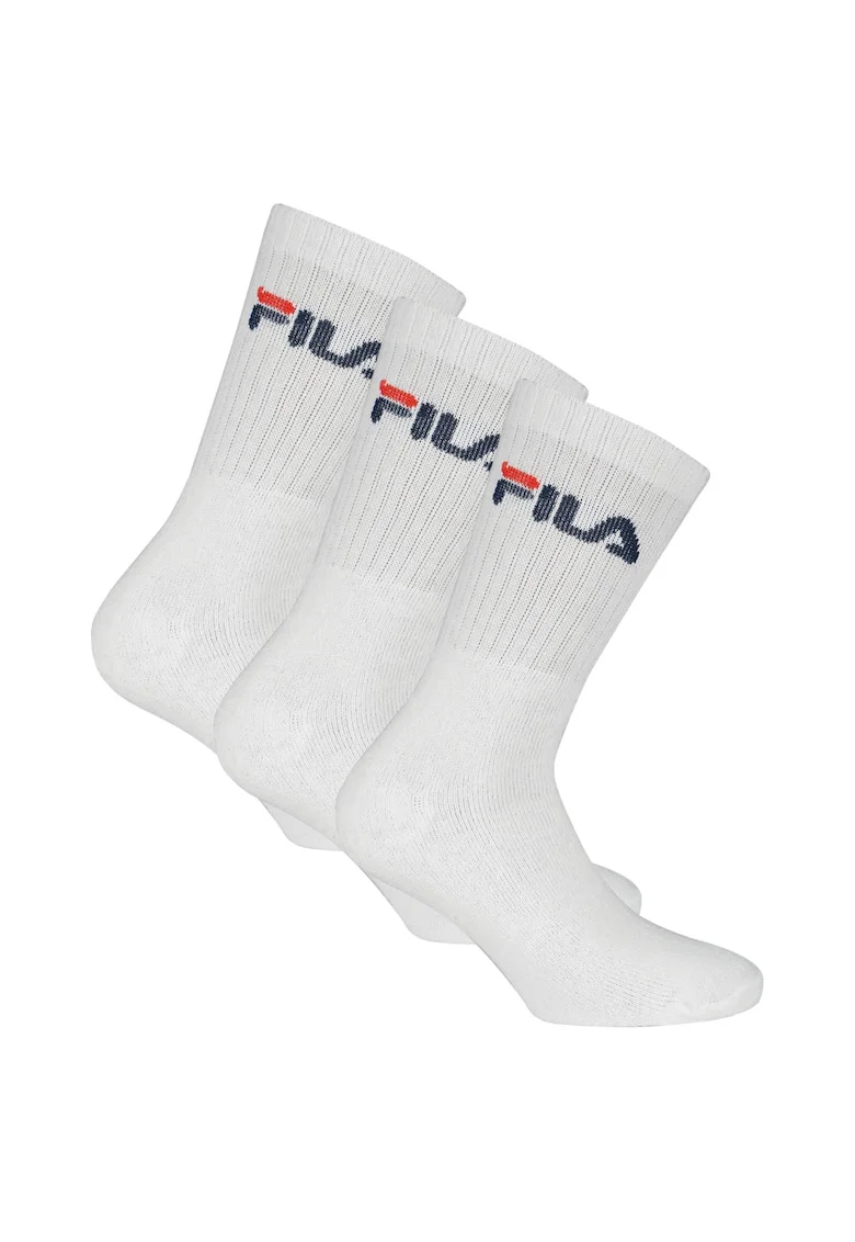 Set de sosete lungi unisex cu imprimeu logo - 3 perechi, Alb