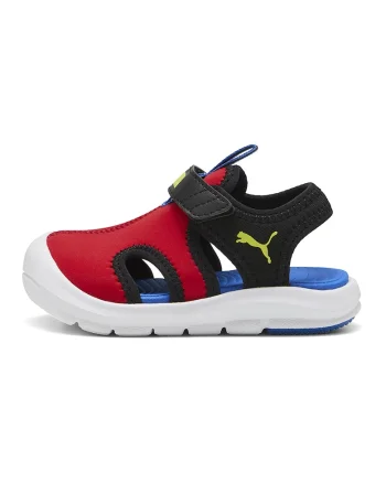 Sandale Fun Racer cu inchidere velcro si decupaje, Rosu/Negru/Galben