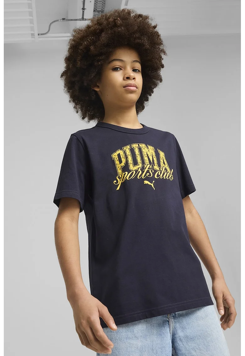 Tricou din amestec de bumbac cu logo, Galben/Bleumarin