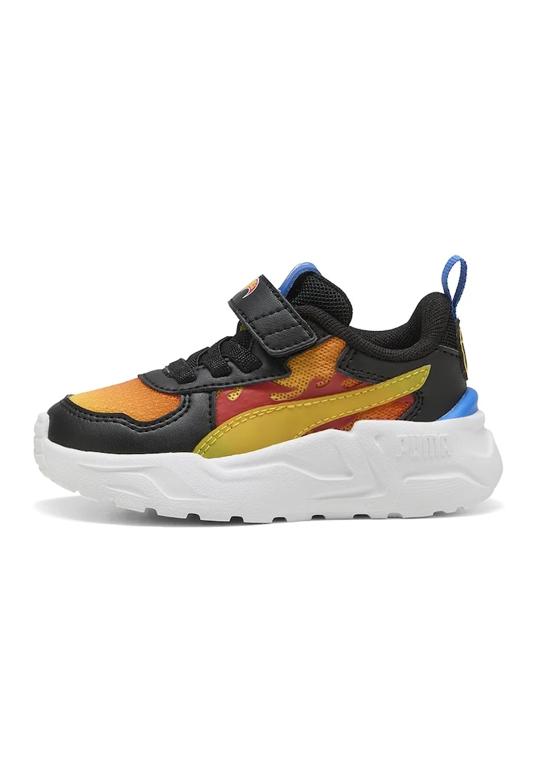 Pantofi sport cu inchidere velcro si model colorblock, Negru/Portocaliu