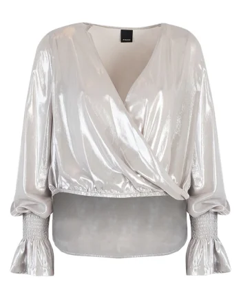 Bluza cu aspect metalizat si decolteu petrecut, Gri, 34