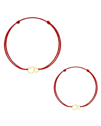 Set Doua Bratari Kabbalah - Mama&Copil cu pandantiv din Aur-8K - Double Heart