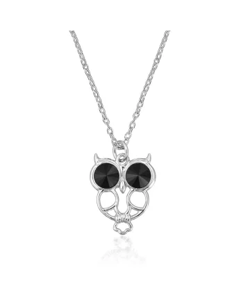 Colier Argint 925 placat cu rodiu cu Cristale Swarovski® Bufnita - Jet