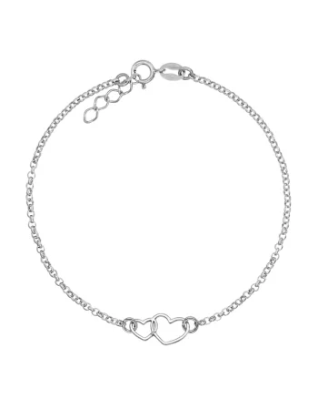 Bratara Argint 925 placat cu rodiu si Charm Double Heart