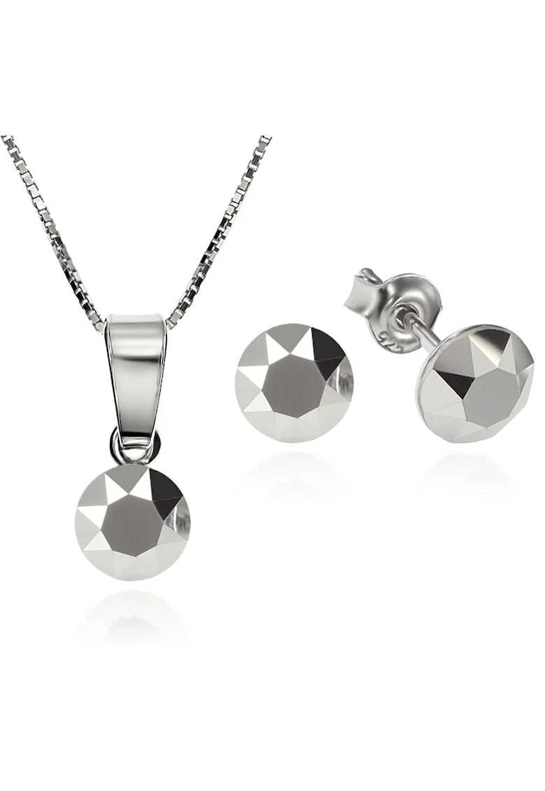 Set Argint 925 placat cu rodiu cu cristale Swarovski® Xirius Light Chrome 6mm Surub + Lant
