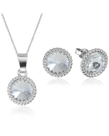 Set Argint 925 placat cu rodiu cu cristale Swarovski® Rivoli Crown 8mm, Alb