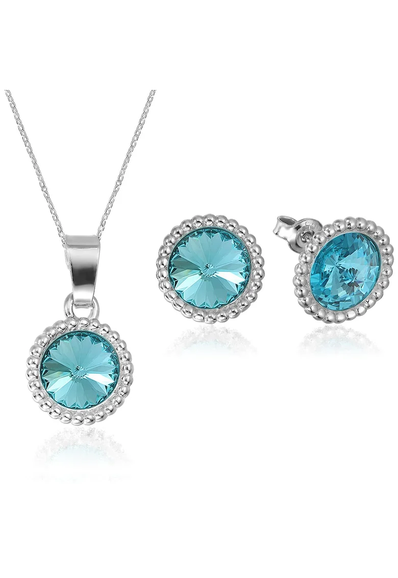 Set Argint 925 placat cu rodiu cu cristale Swarovski® Rivoli Crown 8mm, Albastru teal