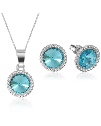 Set Argint 925 placat cu rodiu cu cristale Swarovski® Rivoli Crown 8mm, Albastru teal