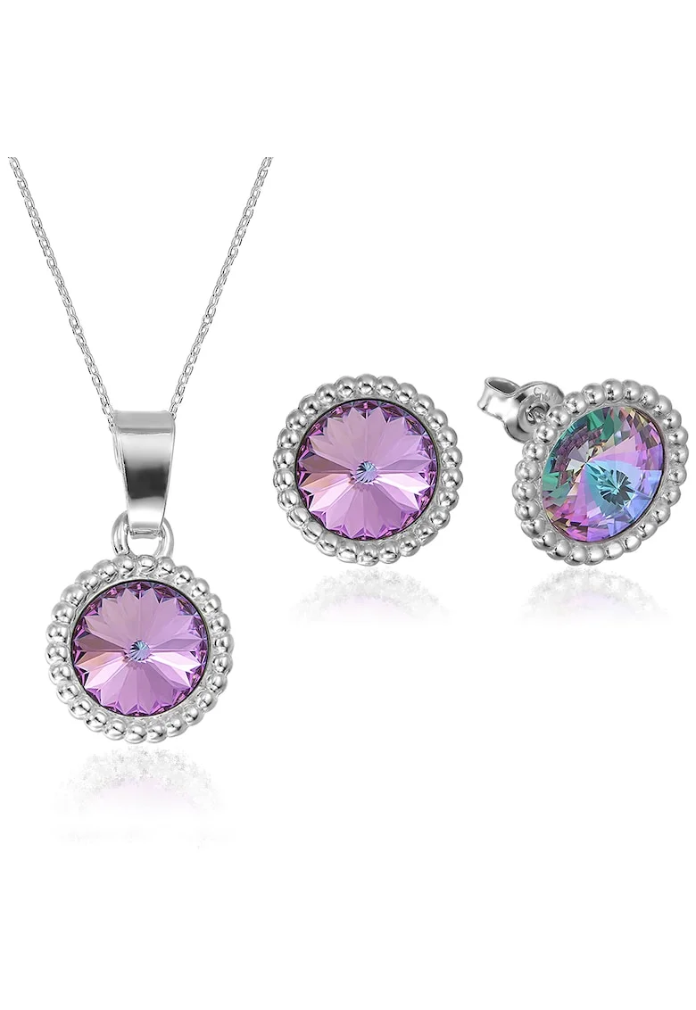 Set Argint 925 placat cu rodiu cu cristale Swarovski® Rivoli Crown 8mm, Lila