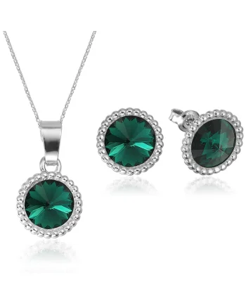 Set Argint 925 placat cu rodiu cu cristale Swarovski® Rivoli Crown 8mm, Verde