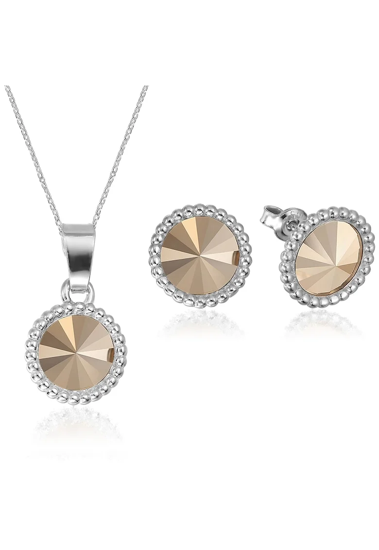 Set Argint 925 placat cu rodiu cu cristale Swarovski® Rivoli Crown 8mm, Auriu rose