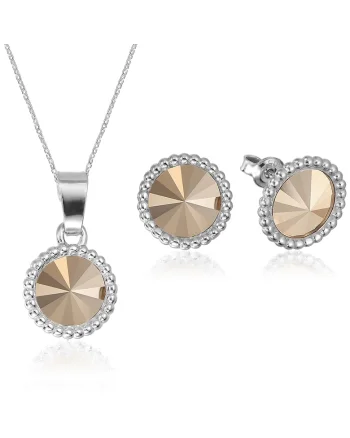 Set Argint 925 placat cu rodiu cu cristale Swarovski® Rivoli Crown 8mm, Auriu rose