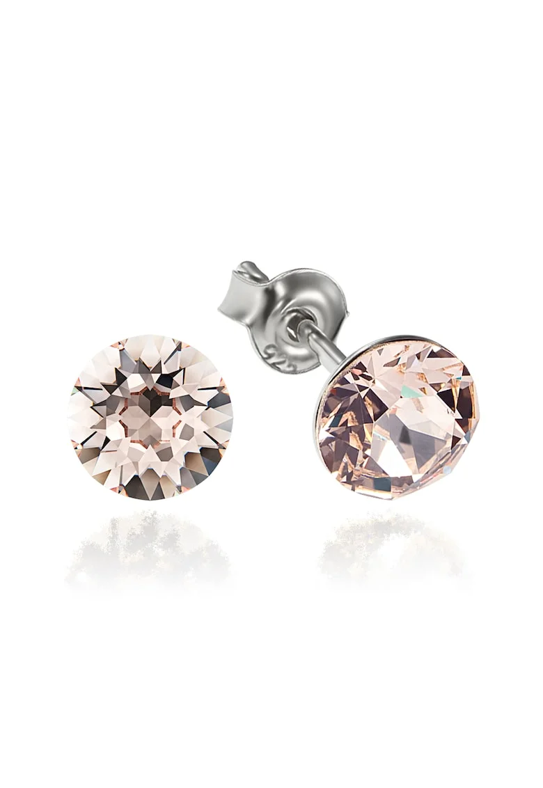 Cercei Argint 925 placat cu rodiu cu cristale Swarovski® Xirius 6mm, Roz pudrat