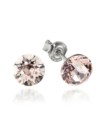 Cercei Argint 925 placat cu rodiu cu cristale Swarovski® Xirius 6mm, Roz pudrat