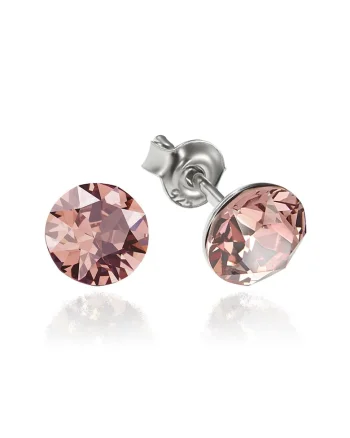 Cercei Argint 925 placat cu rodiu cu cristale Swarovski® Xirius 6mm, Roz champagne