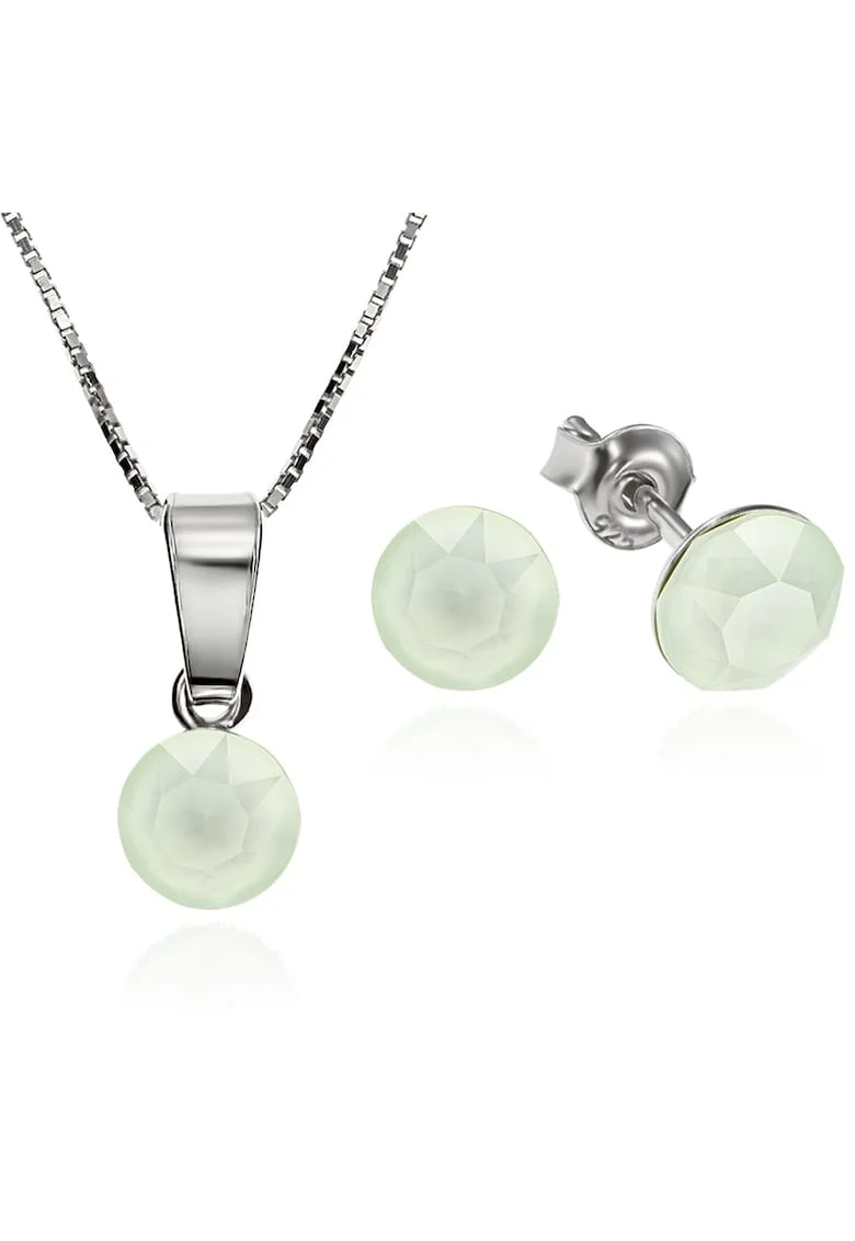 Set Argint 925 placat cu rodiu cu cristale Swarovski® Xirius 6mm Surub + Lant, Verde jad