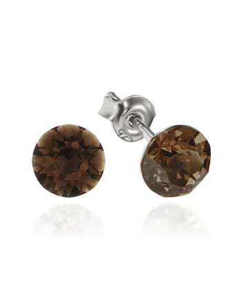 Cercei Argint 925 placat cu rodiu cu cristale Swarovski® Xirius 6mm, Maro aramiu