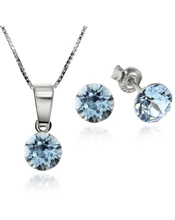 Set Argint 925 placat cu rodiu cu cristale Swarovski® Xirius 6mm Surub + Lant, Albastru/Bleumarin