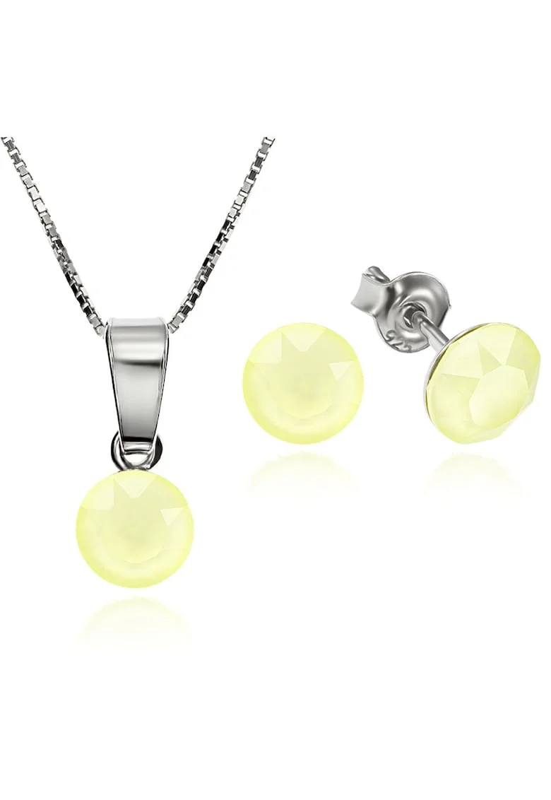 Set Argint 925 placat cu rodiu cu cristale Swarovski® Xirius 6mm Surub + Lant, Galben pal