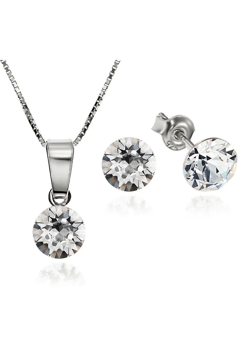 Set Argint 925 placat cu rodiu cu cristale Swarovski® Xirius 6mm Surub + Lant, Alb