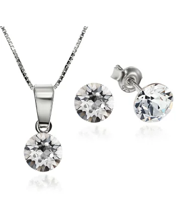 Set Argint 925 placat cu rodiu cu cristale Swarovski® Xirius 6mm Surub + Lant, Alb