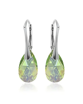 Cercei Argint 925 placat cu rodiu cu cristale Swarovski® Pear 16 mm, Verde deschis