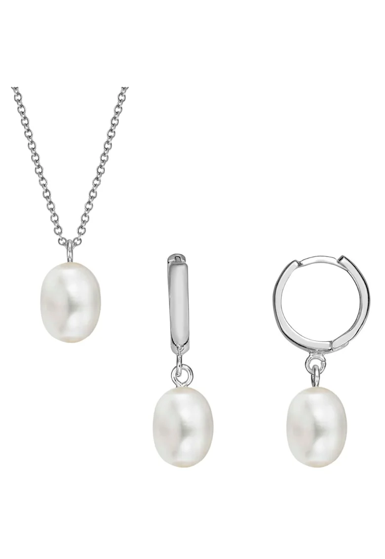 Set argint 925 cu perle naturale 8 mm leverback + lant, Alb