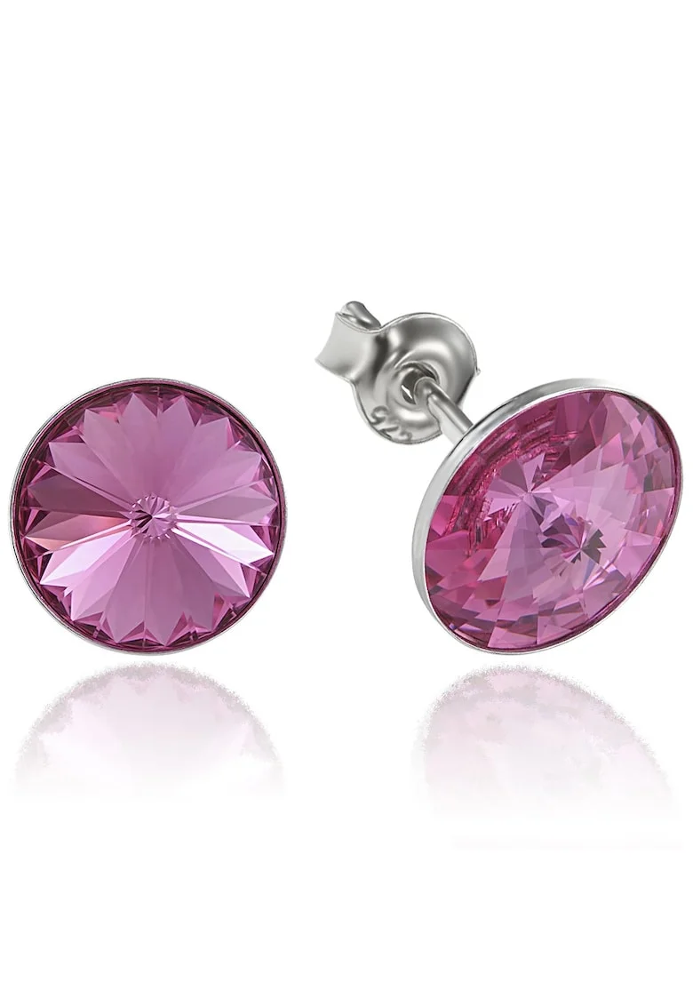 Cercei Argint 925 placat cu rodiu cu cristale Swarovski® Rivoli 8mm, Roz