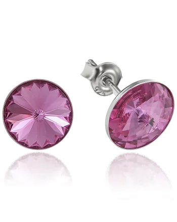 Cercei Argint 925 placat cu rodiu cu cristale Swarovski® Rivoli 8mm, Roz