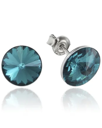 Cercei Argint 925 placat cu rodiu cu cristale Swarovski® Rivoli 8mm, Albastru