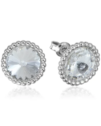 Cercei Argint 925 placat cu rodiu cu cristale Swarovski® Rivoli Crown 8mm Surub, Alb/Crystal