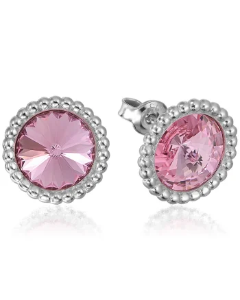 Cercei Argint 925 placat cu rodiu cu cristale Swarovski® Rivoli Crown 8mm Surub, Roz