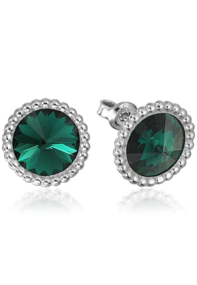 Cercei Argint 925 placat cu rodiu cu cristale Swarovski® Rivoli Crown 8mm Surub, Verde